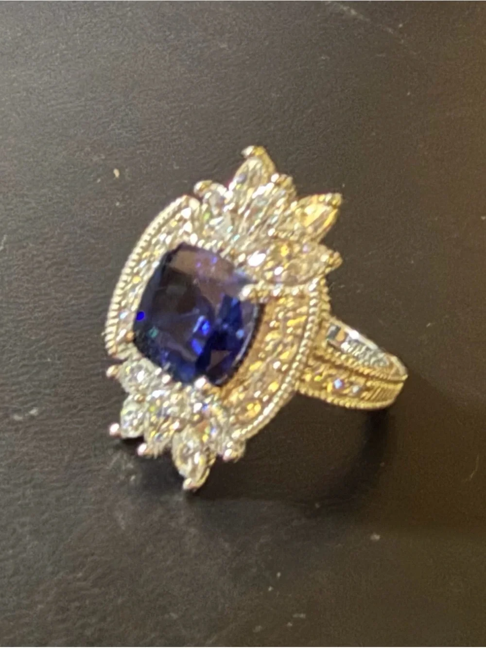 Judith Ripka Lab Blue Sapphire & CZ Rhodium Over Sterling Silver Ring, Size 6